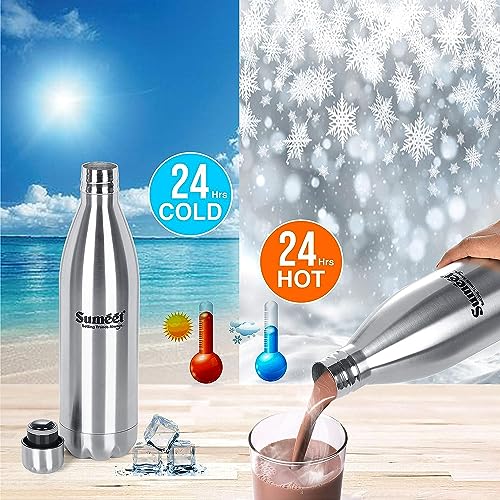 Sumeet Stainless Steel Double Walled Vacuum Flask/Water Bottle, 24 Hours Hot and Cold, 1000 ml, Silver