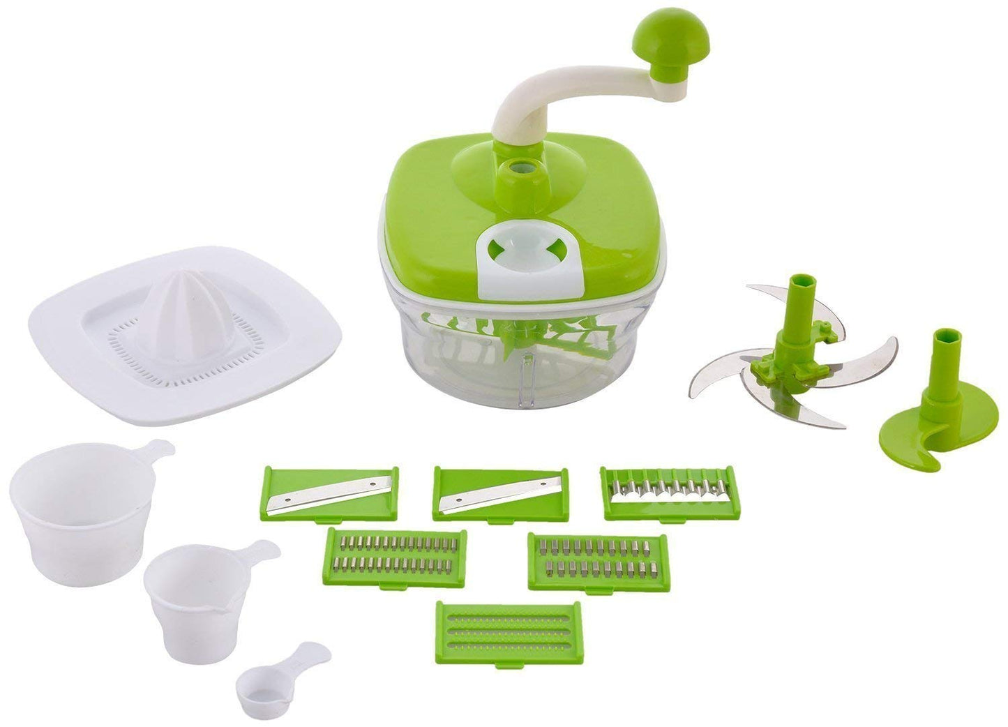 Slings 14 pcs Manual Food Processor - Chopper, Blender, Atta Maker, Dough Kneader - Green