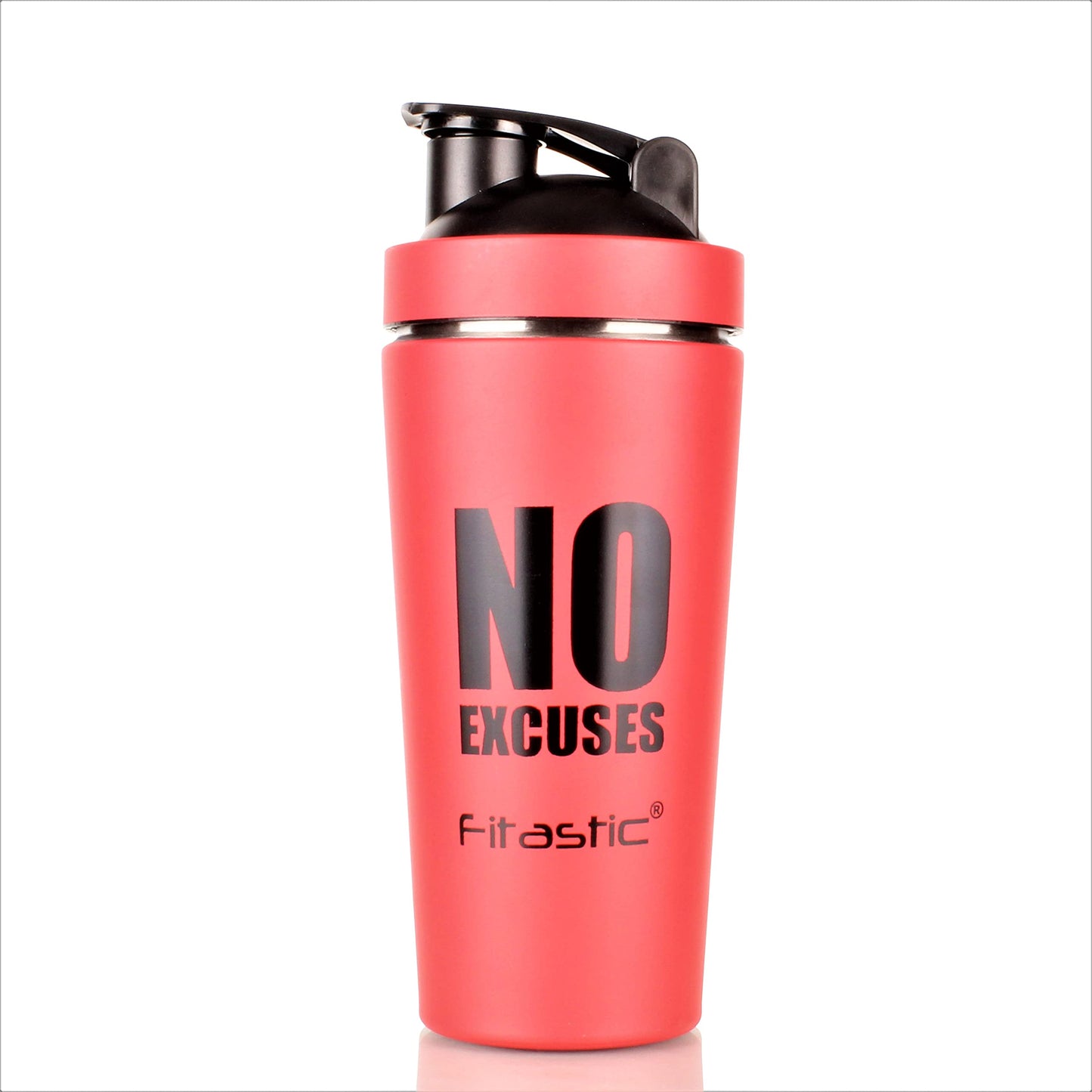 FITASTIC Stainless Steel 750 ml Shaker bottle With Steel Ball, Matt Red Finish (NO EXCUSES, Pack of 1)