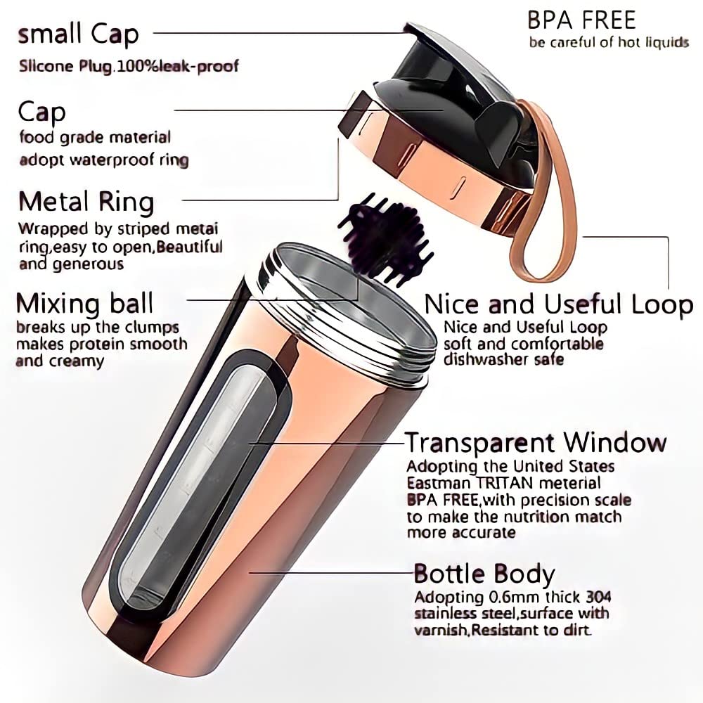 JAY Stainless Steel, Visible Window, Leak Proof, BPA-free Shaker Bottle (750 ml, Rose Gold)