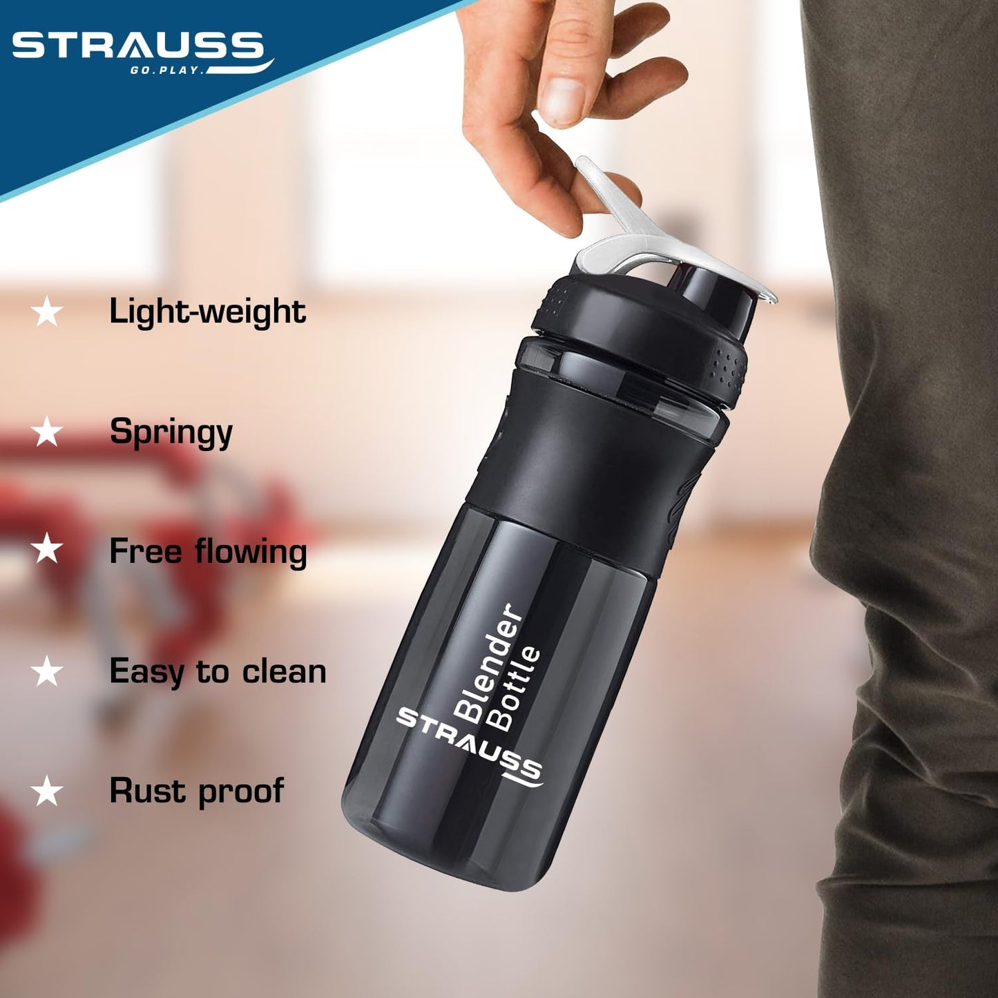 Strauss Blender Shaker Bottle 760ml, (Black)