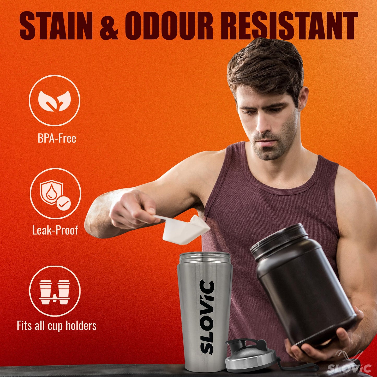 SLOVIC Steel Shaker for Protein Shake, Gym Bottles for Men, Odor free Protein Shaker Bottles for Protein Shake, Leakproof Stainless Steel Shaker Bottles for Gym